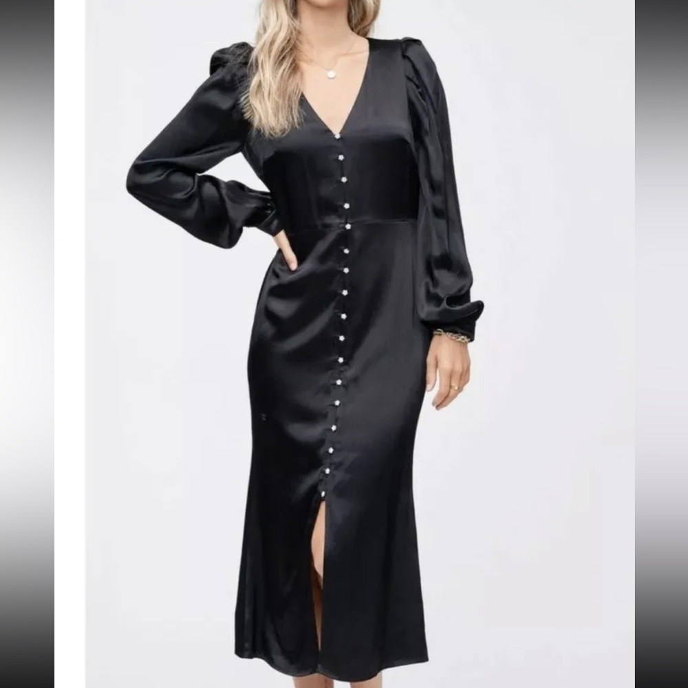 En Saison black silky midi dress